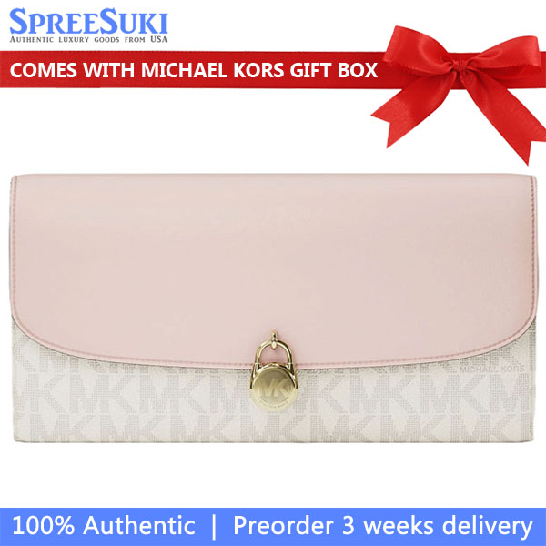 Michael Kors Hamilton Large Signature Logo Continental Wallet Powder Blush Multi Pink Vanilla # 35T5SHME9B