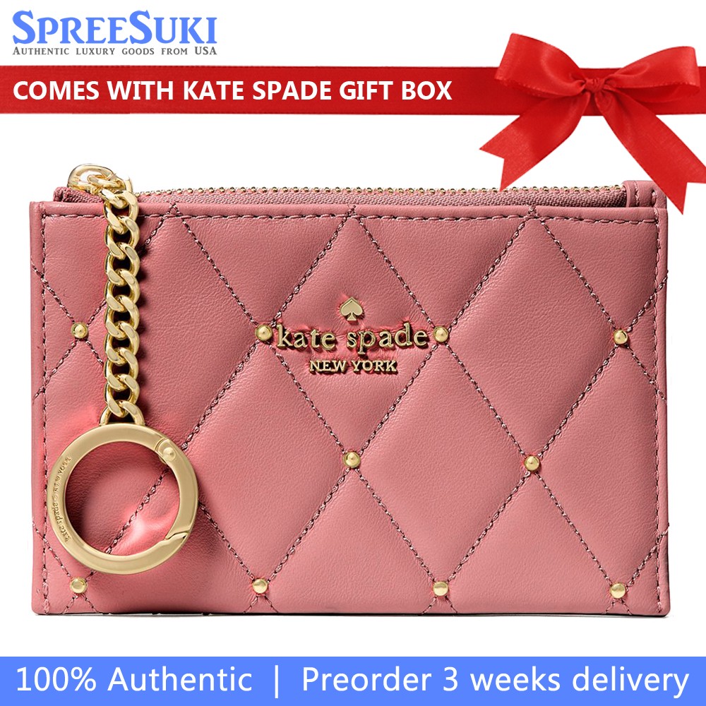Kate Spade Carey Quilted Studded Small Card Holder Pomegranate # KL819