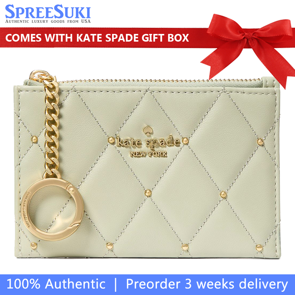 Kate Spade Carey Quilted Studded Small Card Holder Sage Bundle # KL819