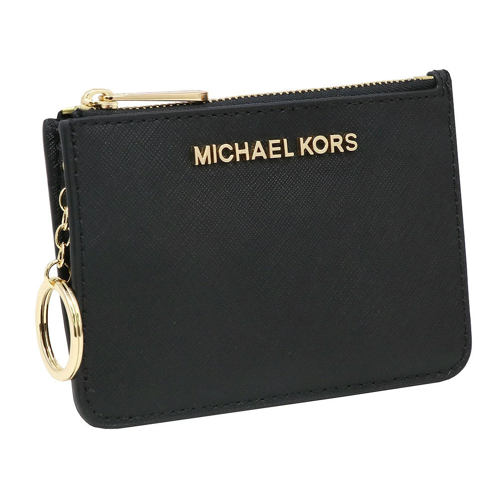 Michael Kors Jet Set Travel Small Top Zip Leather Coin Pouch With Id Black # 35F7GTVU1L