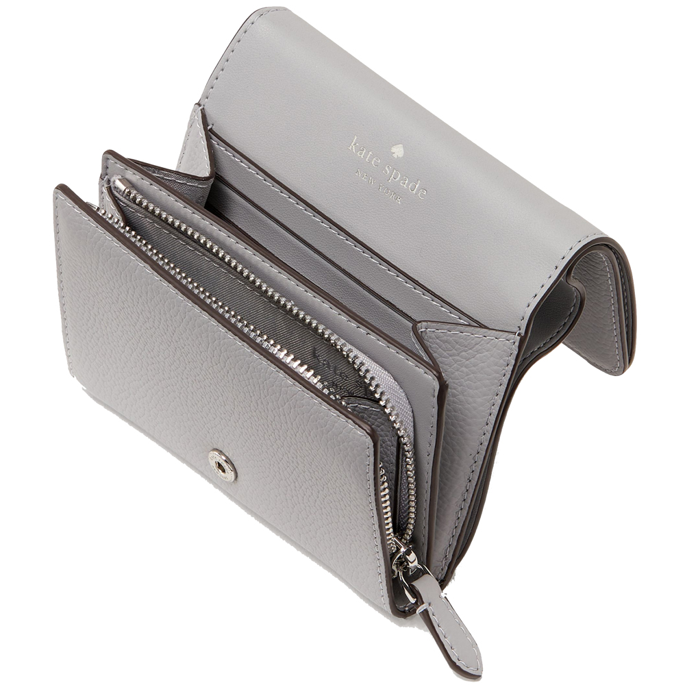 Kate Spade Small Wallet Kayla Pebble Leather Small Lzip Mountain Grey # KK056