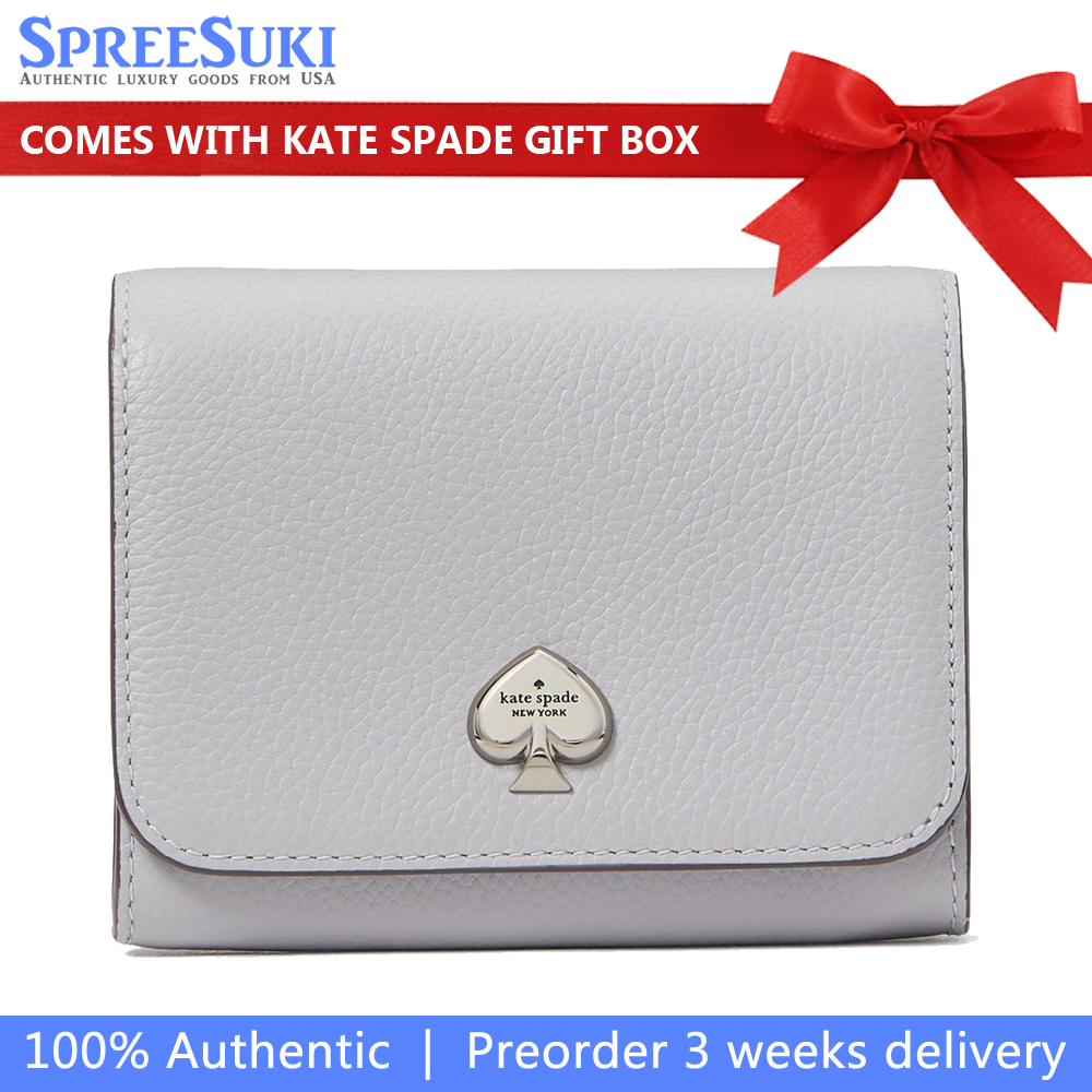 Kate Spade Small Wallet Kayla Pebble Leather Small Lzip Mountain Grey # KK056