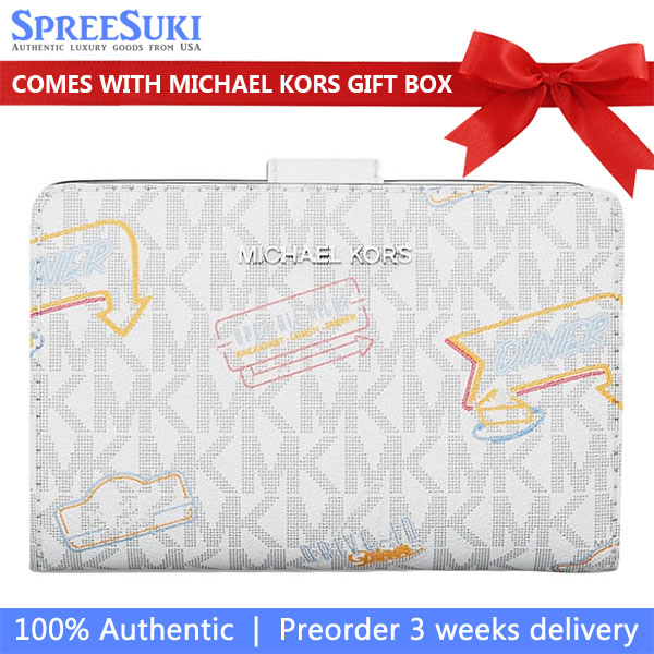 Michael Kors Jet Set Printed Signature Logo Bi-Fold Wallet Optic White # 35T5STVF6V
