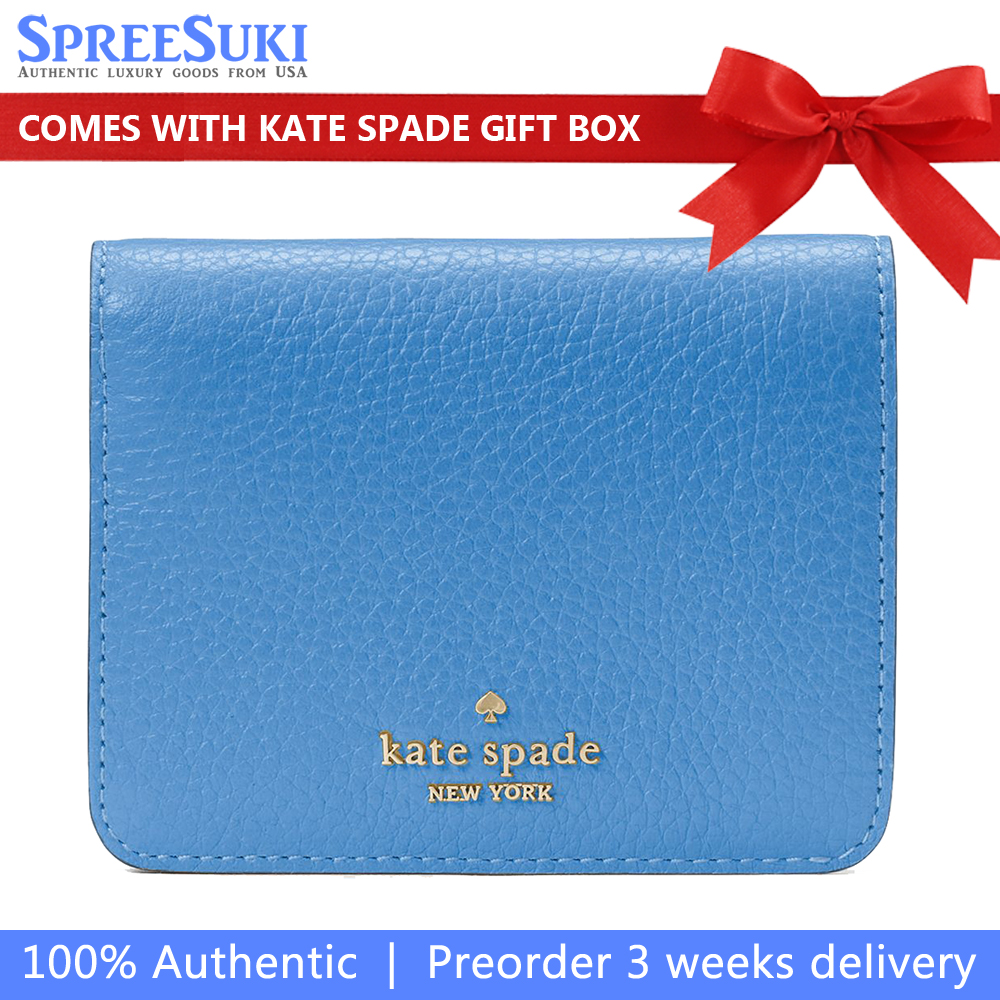 Kate Spade Small Wallet Lena Pebbled Leather Small Slim Bifold Wallet Tide Pool # KH788