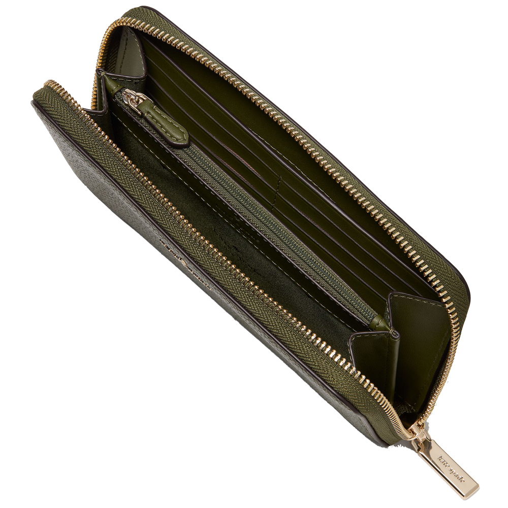 Kate Spade Long Wallet Lena Pebbled Leather Large Continental Wallet Zip Around Enchanted Green # KH786