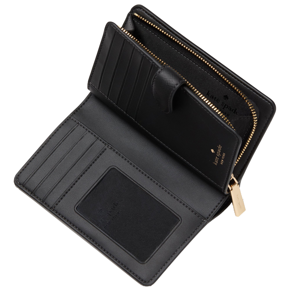Kate Spade Medium Wallet Schuyler Saffiano Medium Compact Bifold Wallet Black # KG676