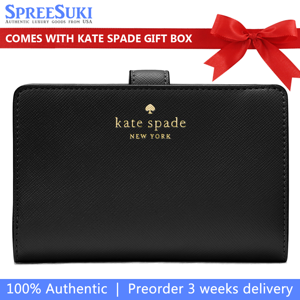 Kate Spade Medium Wallet Schuyler Saffiano Medium Compact Bifold Wallet Black # KG676