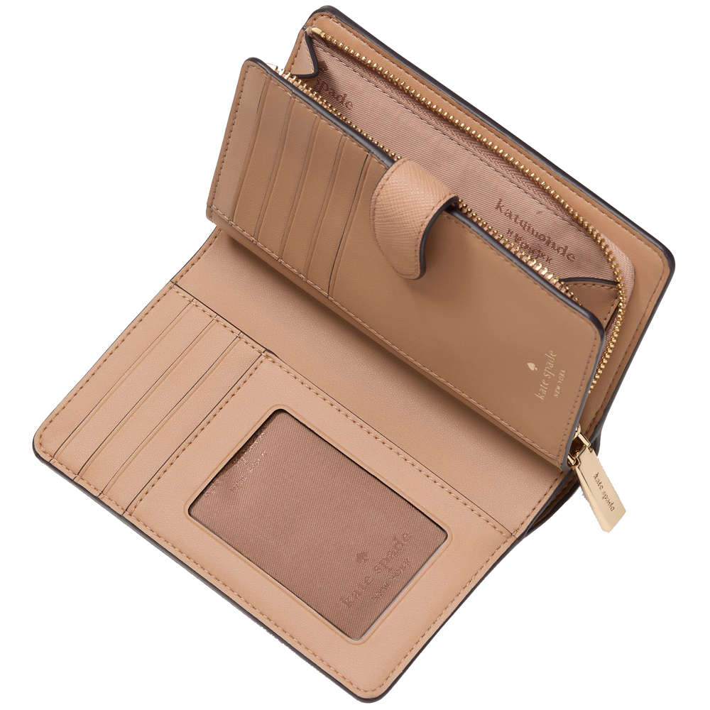 Kate Spade Medium Wallet Schuyler Saffiano Medium Compact Bifold Wallet Light Fawn # KG676