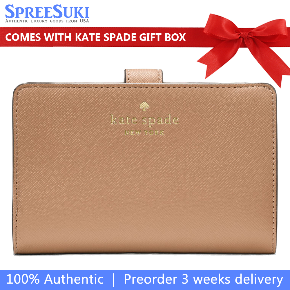 Kate Spade Medium Wallet Schuyler Saffiano Medium Compact Bifold Wallet Light Fawn # KG676