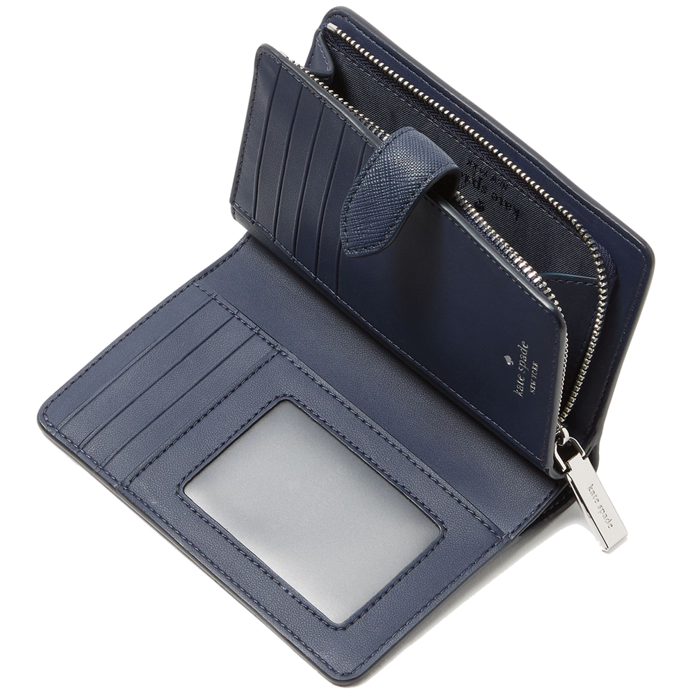 Kate Spade Medium Wallet Schuyler Saffiano Medium Compact Bifold Wallet Parisian Navy # KG676