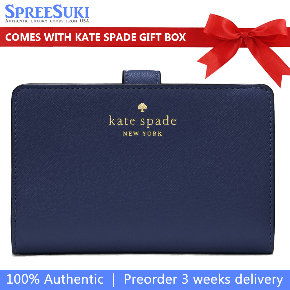 Kate Spade Medium Wallet Schuyler Saffiano Medium Compact Bifold Wallet Parisian Navy # KG676