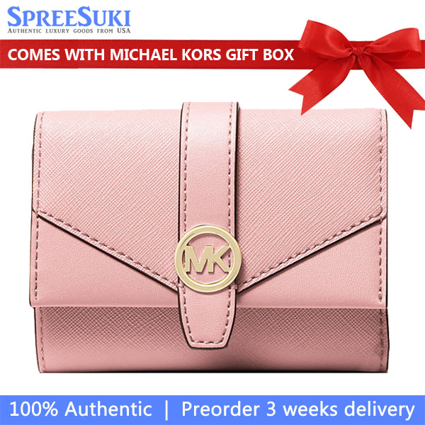Michael Kors Greenwich Medium Saffiano Leather Trifold Wallet Powder Blush # 35S5GGRE6L