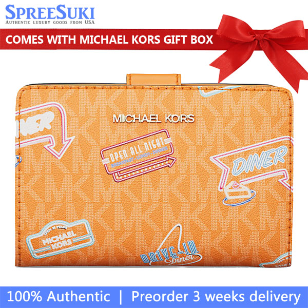 Michael Kors Jet Set Printed Signature Logo Bi-Fold Wallet Pop Orange # 35T5GTVF6V