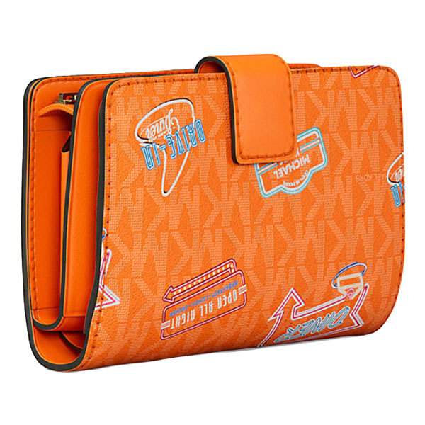Michael Kors Jet Set Printed Signature Logo Bi-Fold Wallet Pop Orange # 35T5GTVF6V