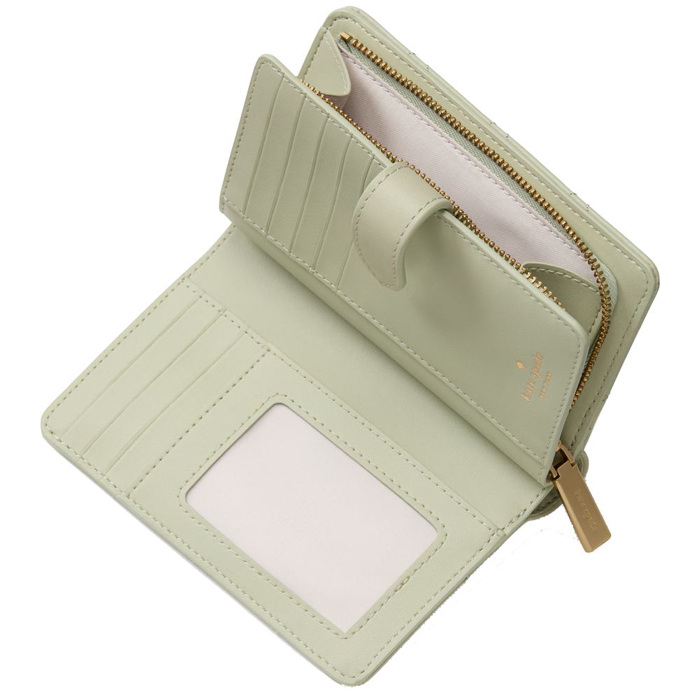 Kate Spade Carey Quilted Studded Medium Bifold Wallet Sage Bundle # KL821