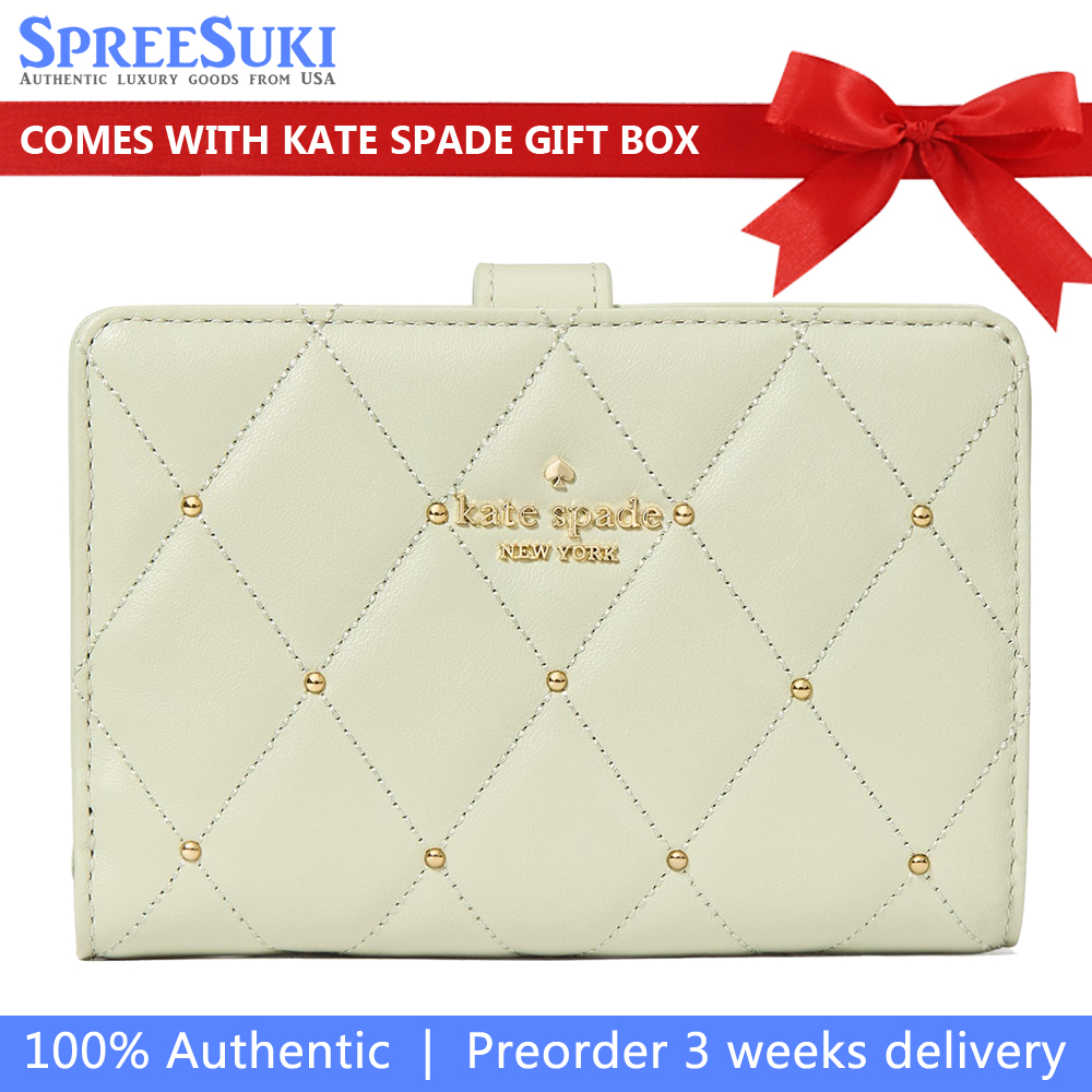 Kate Spade Carey Quilted Studded Medium Bifold Wallet Sage Bundle # KL821