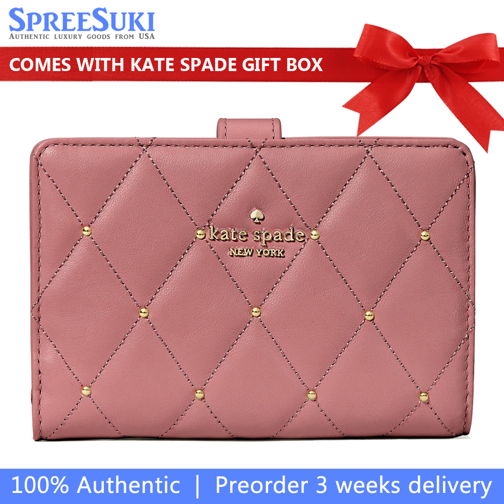 Kate Spade Carey Quilted Studded Medium Bifold Wallet Pomegranate # KL821