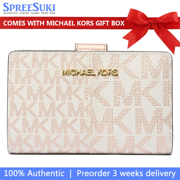 Michael Kors Jet Set Medium Metallic Logo Wallet Rose Gold # 35F4GTVF6M