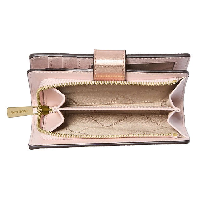 Michael Kors Jet Set Medium Metallic Logo Wallet Rose Gold # 35F4GTVF6M
