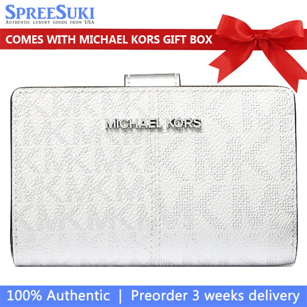 Michael Kors Jet Set Travenuel Medium Logo Bi-Fold Wallet Silver # 35F4STVF6M