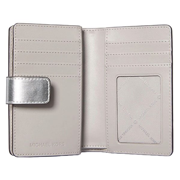 Michael Kors Jet Set Travenuel Medium Logo Bi-Fold Wallet Silver # 35F4STVF6M