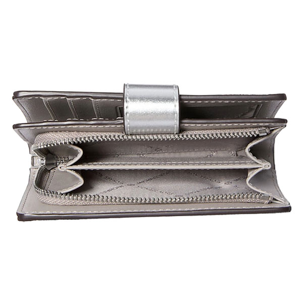 Michael Kors Jet Set Travenuel Medium Logo Bi-Fold Wallet Silver # 35F4STVF6M