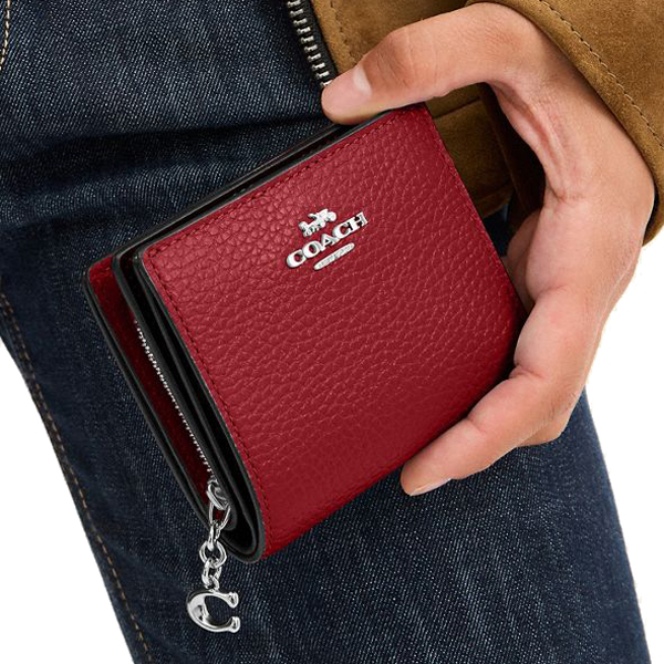 Coach Snap Wallet Silver Dark Cardinal # CBO77