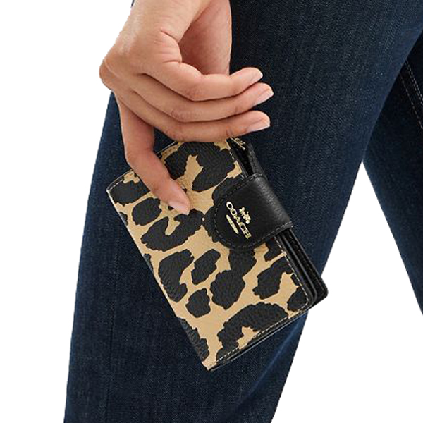 Coach Medium Corner Zip Wallet With Leopard Print Leopard Multi # CBT25