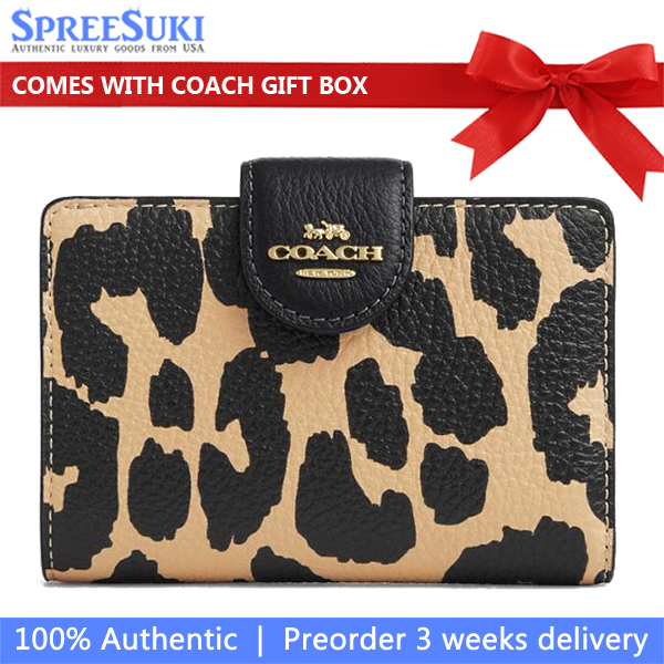 Coach Medium Corner Zip Wallet With Leopard Print Leopard Multi # CBT25