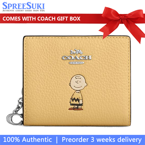 Coach Coach X Peanuts Snap Wallet With Charlie Brown Silver Hay Multi # CBN90