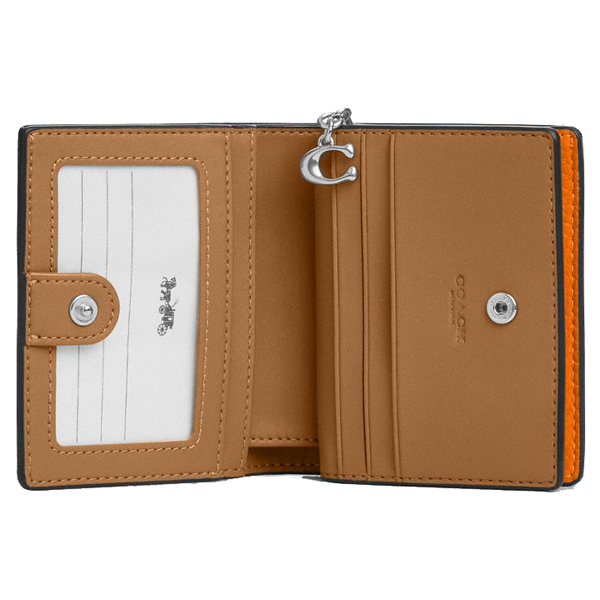 Coach Small Wallet Pebble Leather Snap Wallet Silver Bright Mandarin # C2862