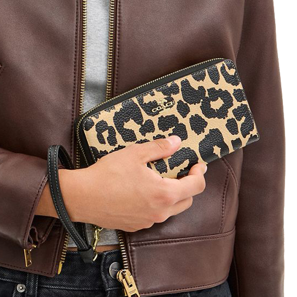 Coach Long Zip Around Wallet With Leopard Print Leopard Multi # CBT24
