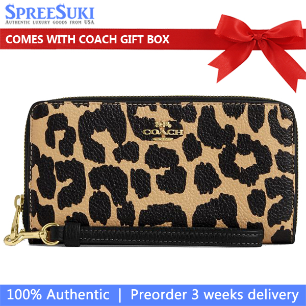 Coach Long Zip Around Wallet With Leopard Print Leopard Multi # CBT24