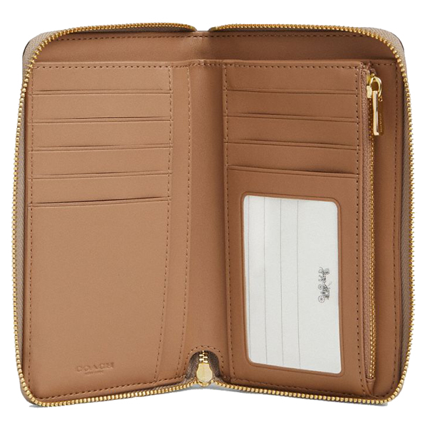 Coach Medium Wallet Medium Id Zip Signature Canvas Zip Around Sand Chalk # CW781