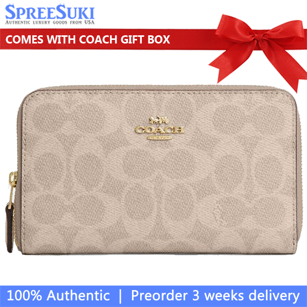 Coach Medium Wallet Medium Id Zip Signature Canvas Zip Around Sand Chalk # CW781