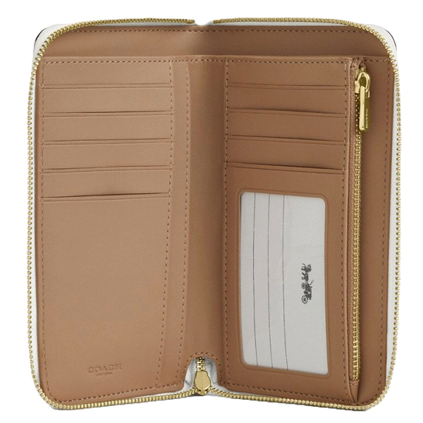 Coach Medium Wallet Medium Id Zip Signature Canvas Zip Around White Chalk # CW781