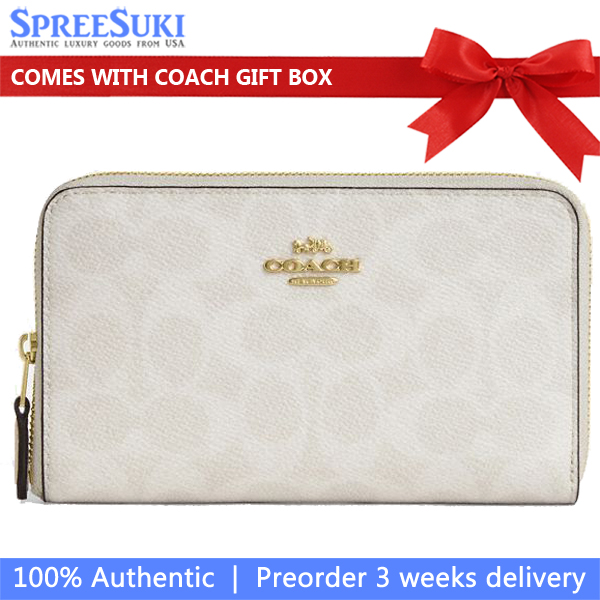 Coach Medium Wallet Medium Id Zip Signature Canvas Zip Around White Chalk # CW781