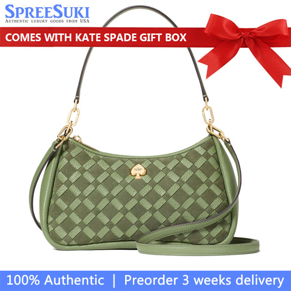 Kate Spade Kayla Woven Leather Small Convertible Shoulder Bag Cedar Stand # KM149
