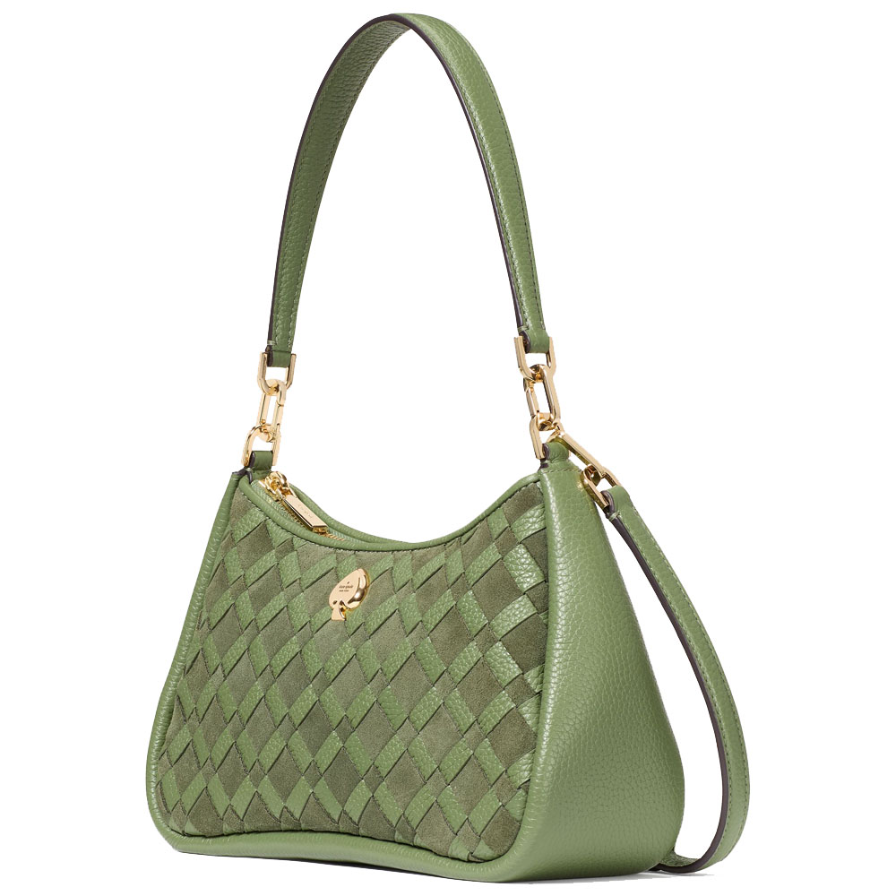 Kate Spade Kayla Woven Leather Small Convertible Shoulder Bag Cedar Stand # KM149