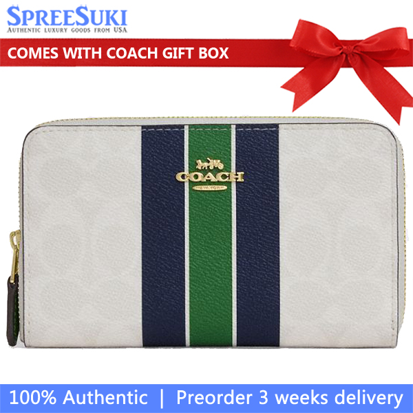 Coach Medium Id Zip Wallet In Signature Canvas With Varsity Stripe Chalk Multi # CBO79