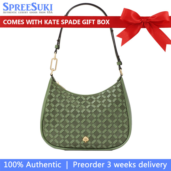 Kate Spade Kayla Woven Leather Large Shoulder Bag Cedar Stand # KM150