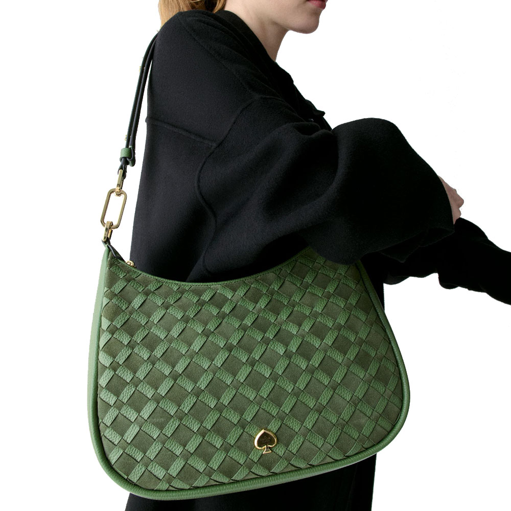 Kate Spade Kayla Woven Leather Large Shoulder Bag Cedar Stand # KM150
