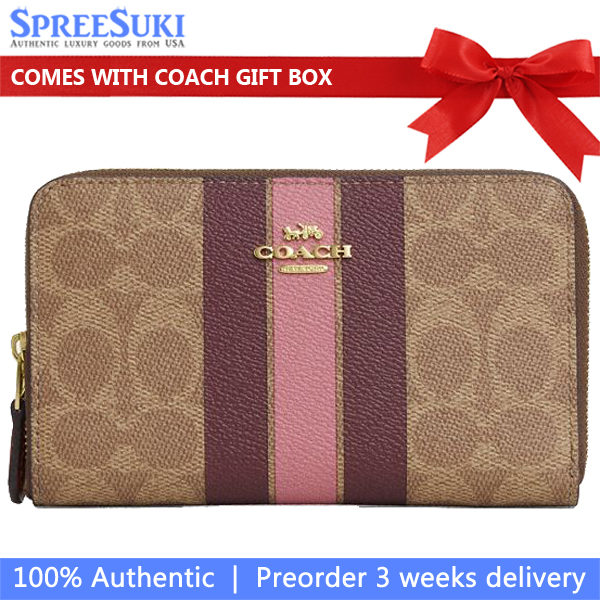 Coach Medium Id Zip Wallet In Signature Canvas With Varsity Stripe Tan Multi # CBO79