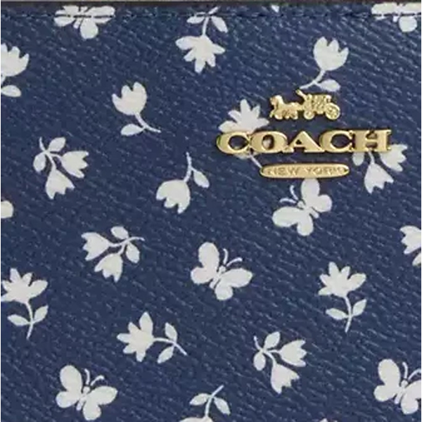 Coach Slim Zip Wallet With Floral Print Deep Blue Multi # CBO24