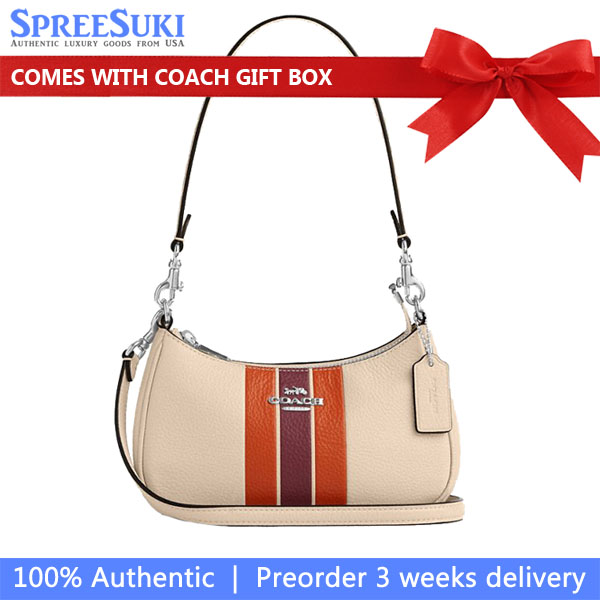 Coach Teri Mini Crossbody Bag With Stripe Silver Ivory Multi # CAL22