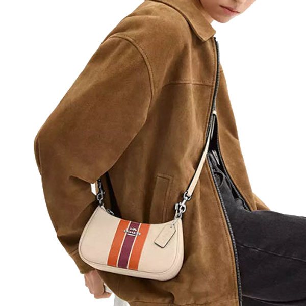 Coach Teri Mini Crossbody Bag With Stripe Silver Ivory Multi # CAL22