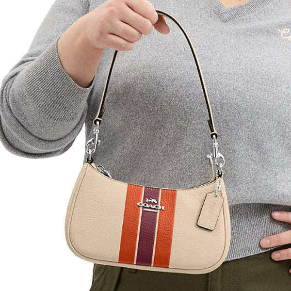 Coach Teri Mini Crossbody Bag With Stripe Silver Ivory Multi # CAL22