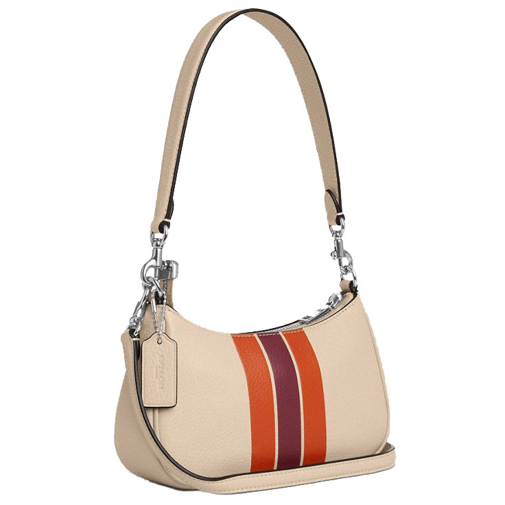 Coach Teri Mini Crossbody Bag With Stripe Silver Ivory Multi # CAL22