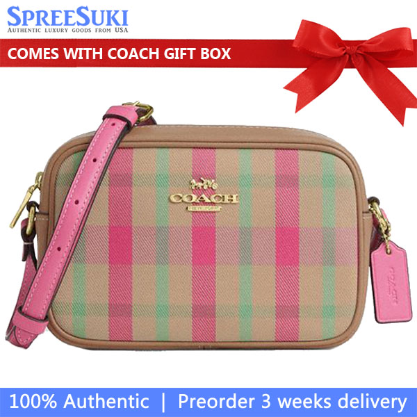Coach Mini Jamie Camera Bag With Plaid Print Pink Multi # CBM37