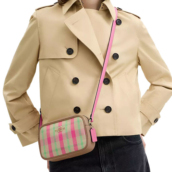 Coach Mini Jamie Camera Bag With Plaid Print Pink Multi # CBM37
